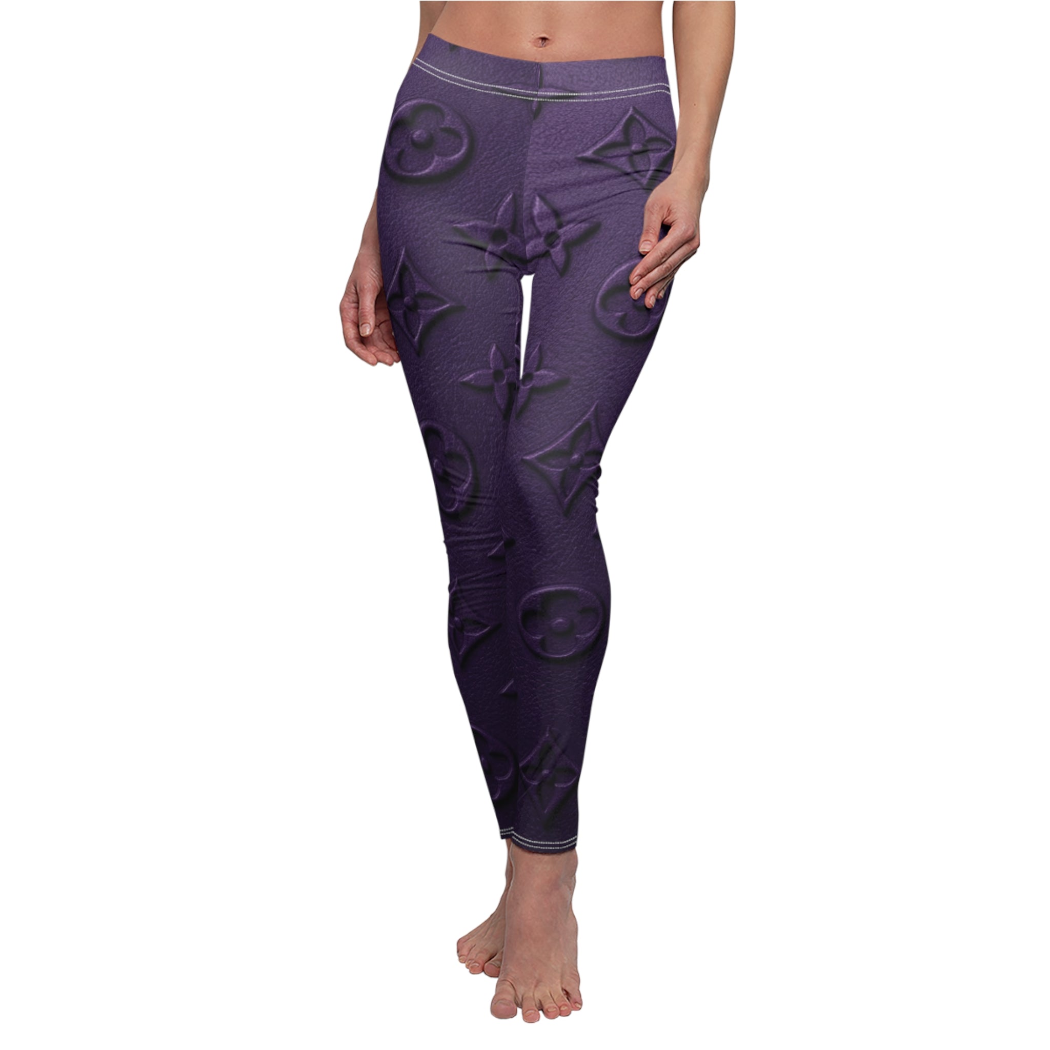 Purple Embossed Monogram Leggings — Women's Fashion Leggings