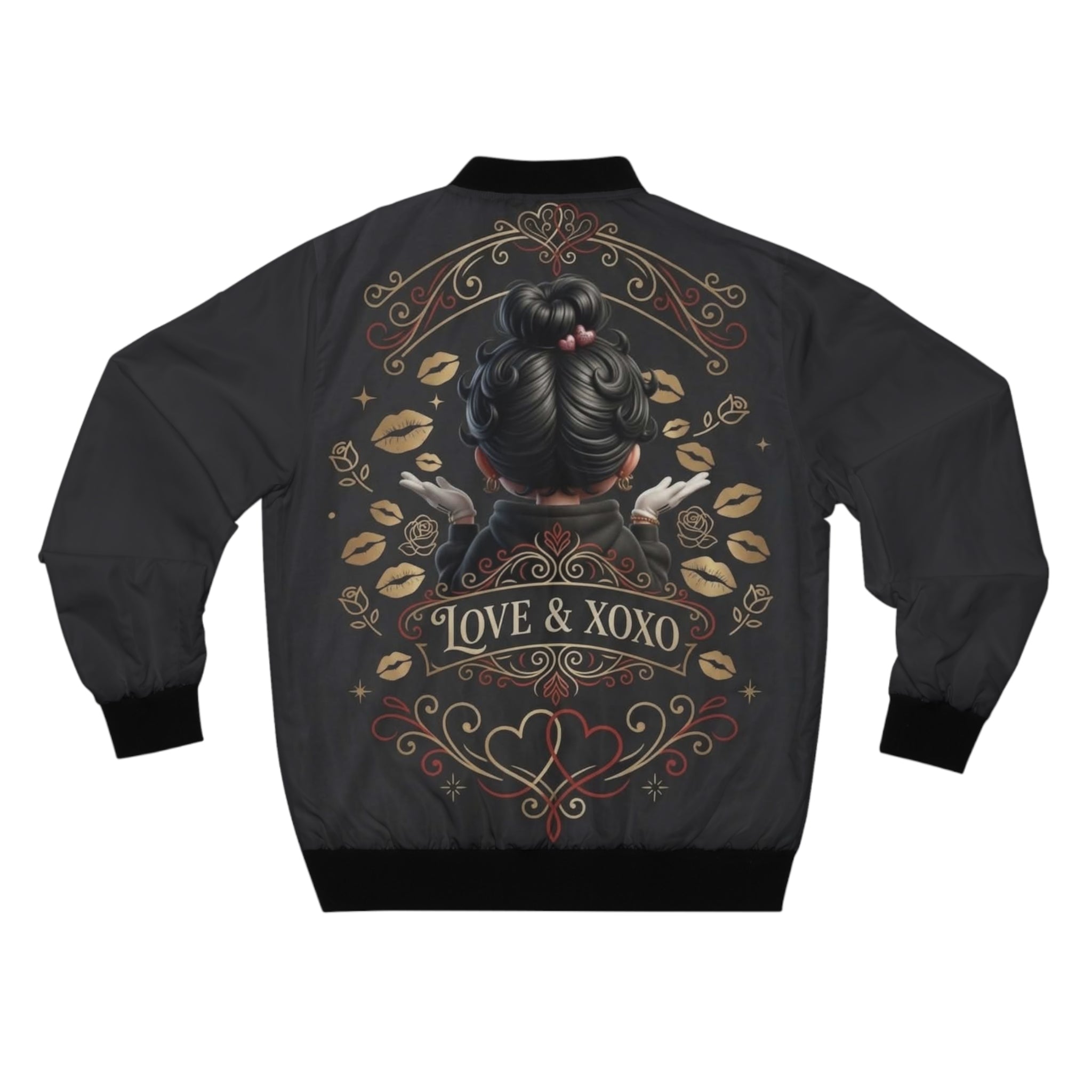 Love & XOXO Bomber Jacket — Retro Kiss-Print Men's Jacket