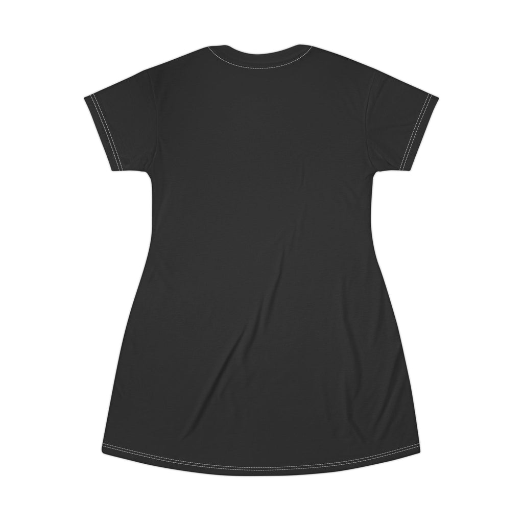 S Script Necklace Graphic T‑Shirt Dress — Black All‑Over Print
