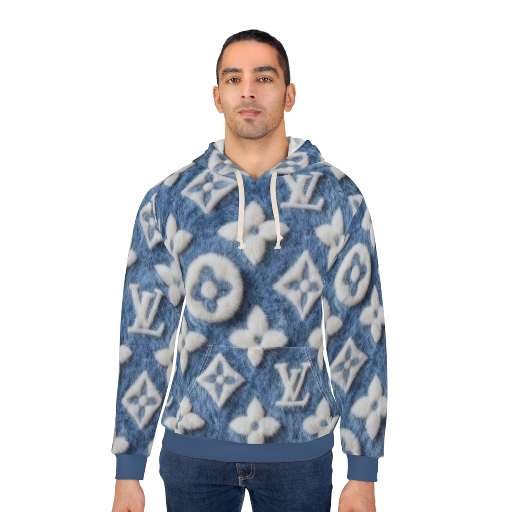 Blue Faux-Fur Monogram Hoodie