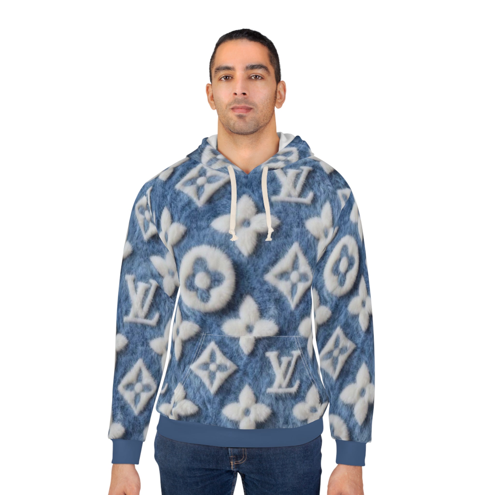 Blue Faux-Fur Monogram Hoodie