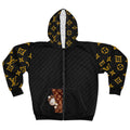 Luxury Monogram Zip Hoodie — Black & Gold Designer Pattern