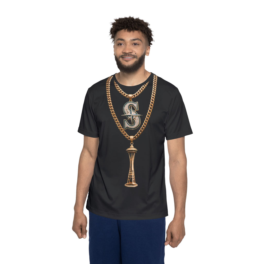 Gold Chain Seattle Necklace Graphic Jersey — Men's AOP Sports Tee