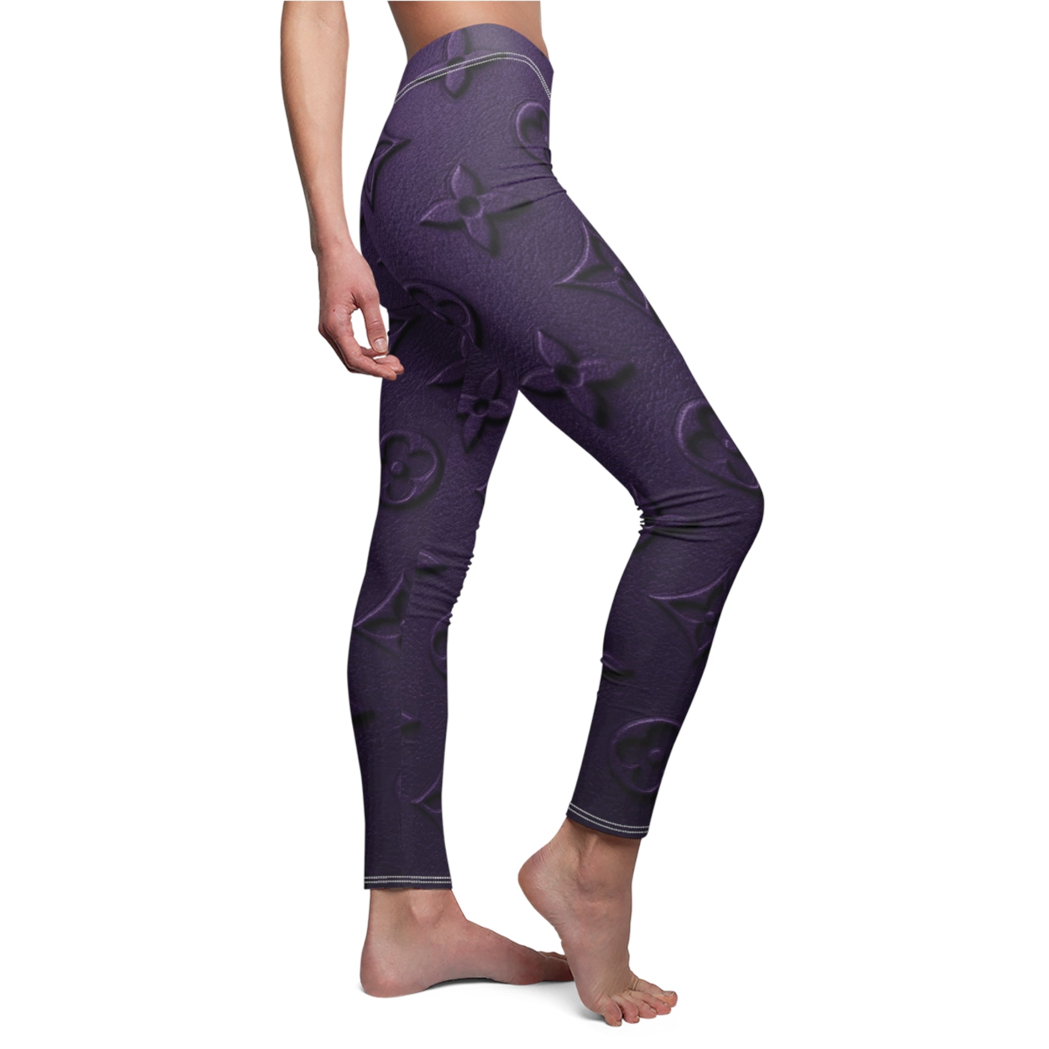 Purple Embossed Monogram Leggings — Women's Fashion Leggings