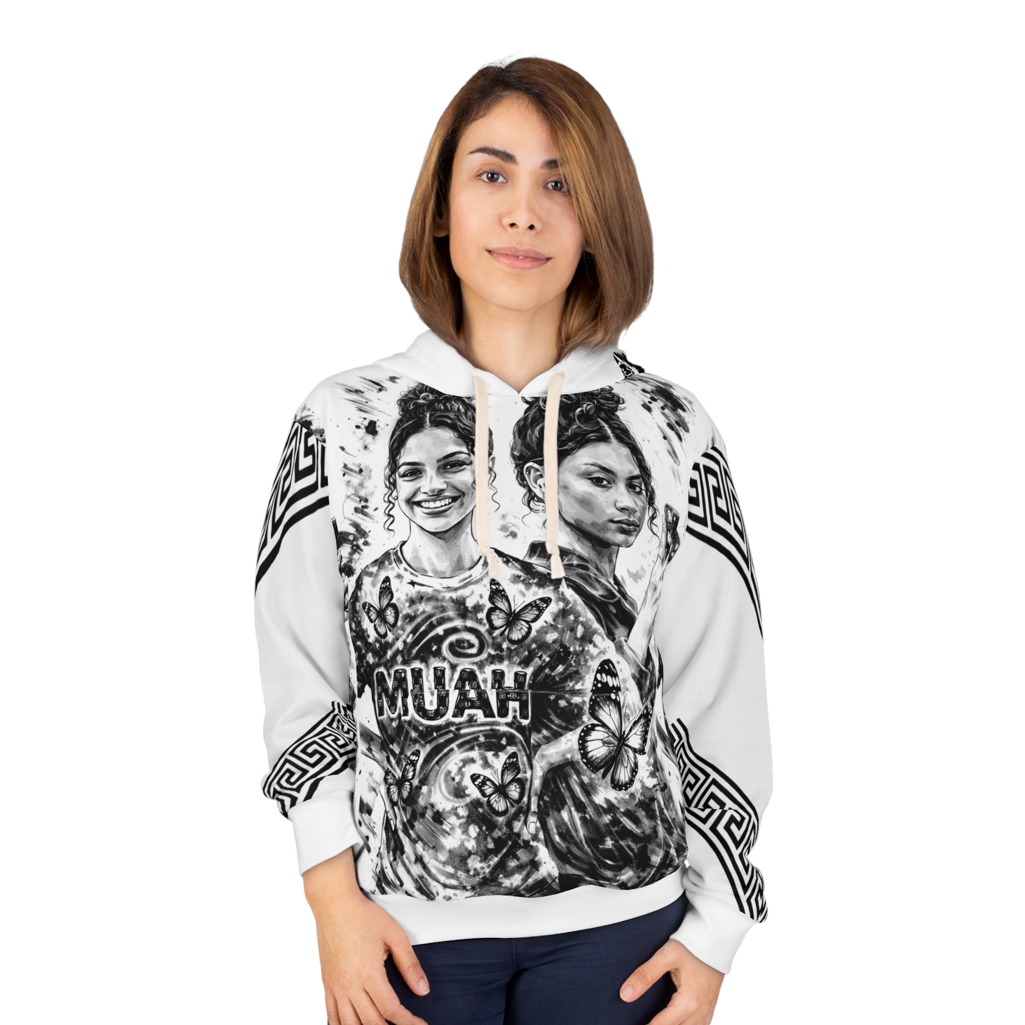 Graphic Hoodie — Black & White Muah Kiss Art Pullover