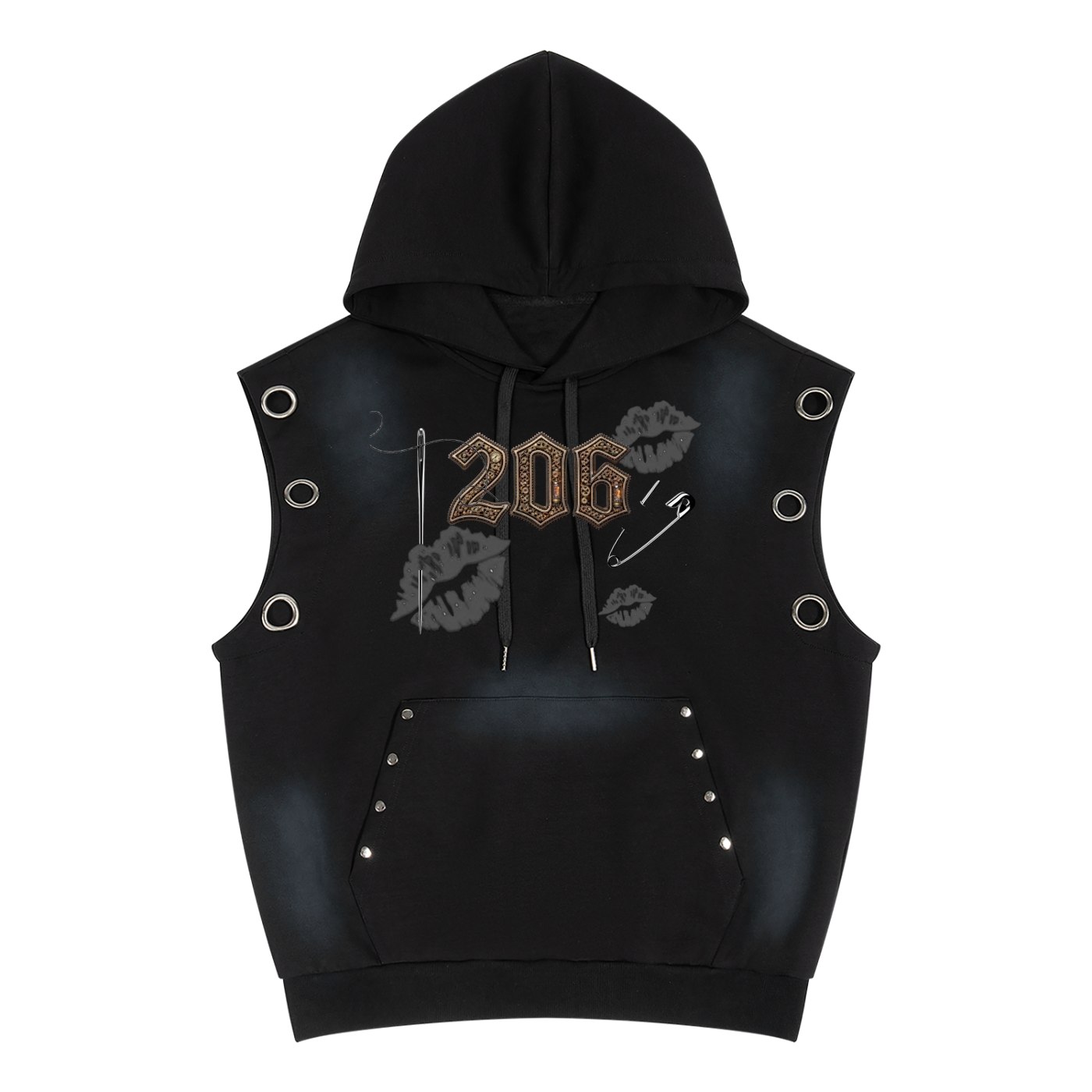Unisex Vintage Wash Sun Fade Sleeveless Hoodie