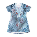 Ice Dragon Fantasy T‑Shirt Dress — Snow Queen & Dragon All‑Over Print