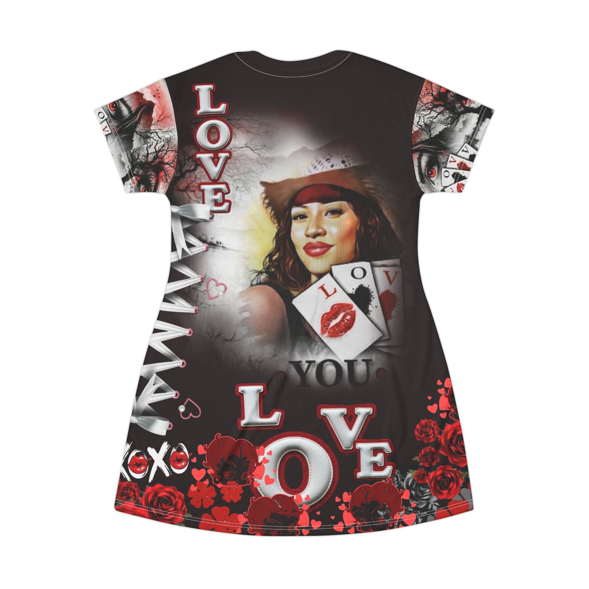 Love Poker T-Shirt Dress — Vintage Pinup Playing Cards Design