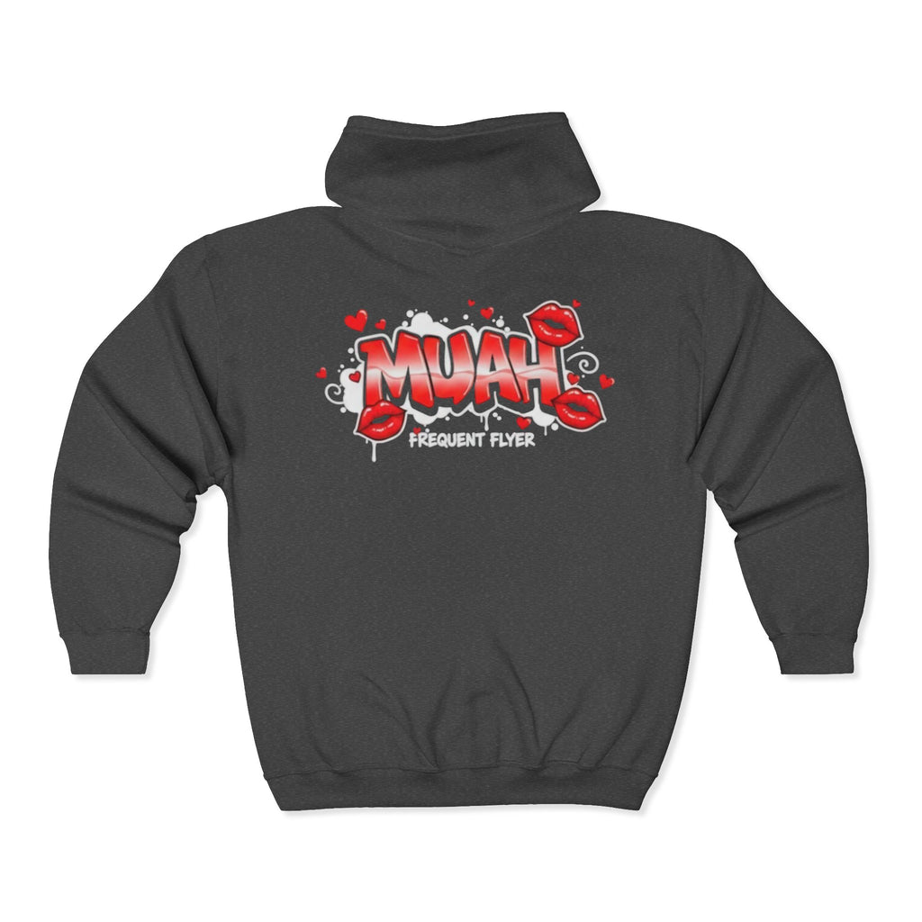 Muah Graffiti Zip Hoodie — 'Muah' Lip Kiss Streetwear Sweatshirt