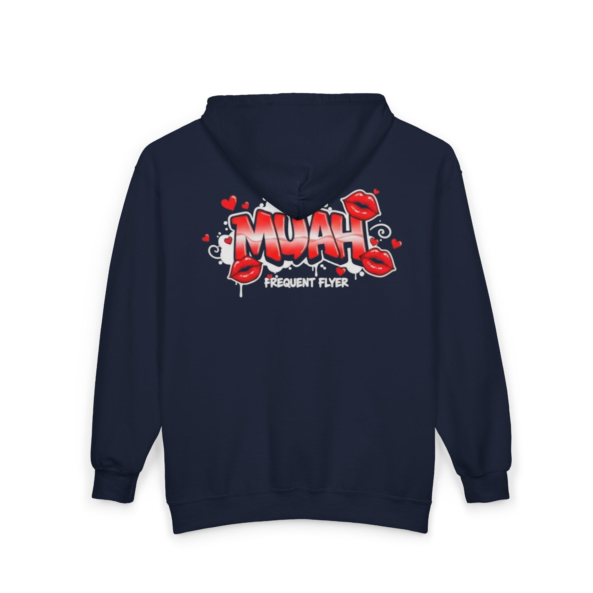 Muah Graffiti Zip Hoodie — 'Muah' Lip Kiss Streetwear Sweatshirt