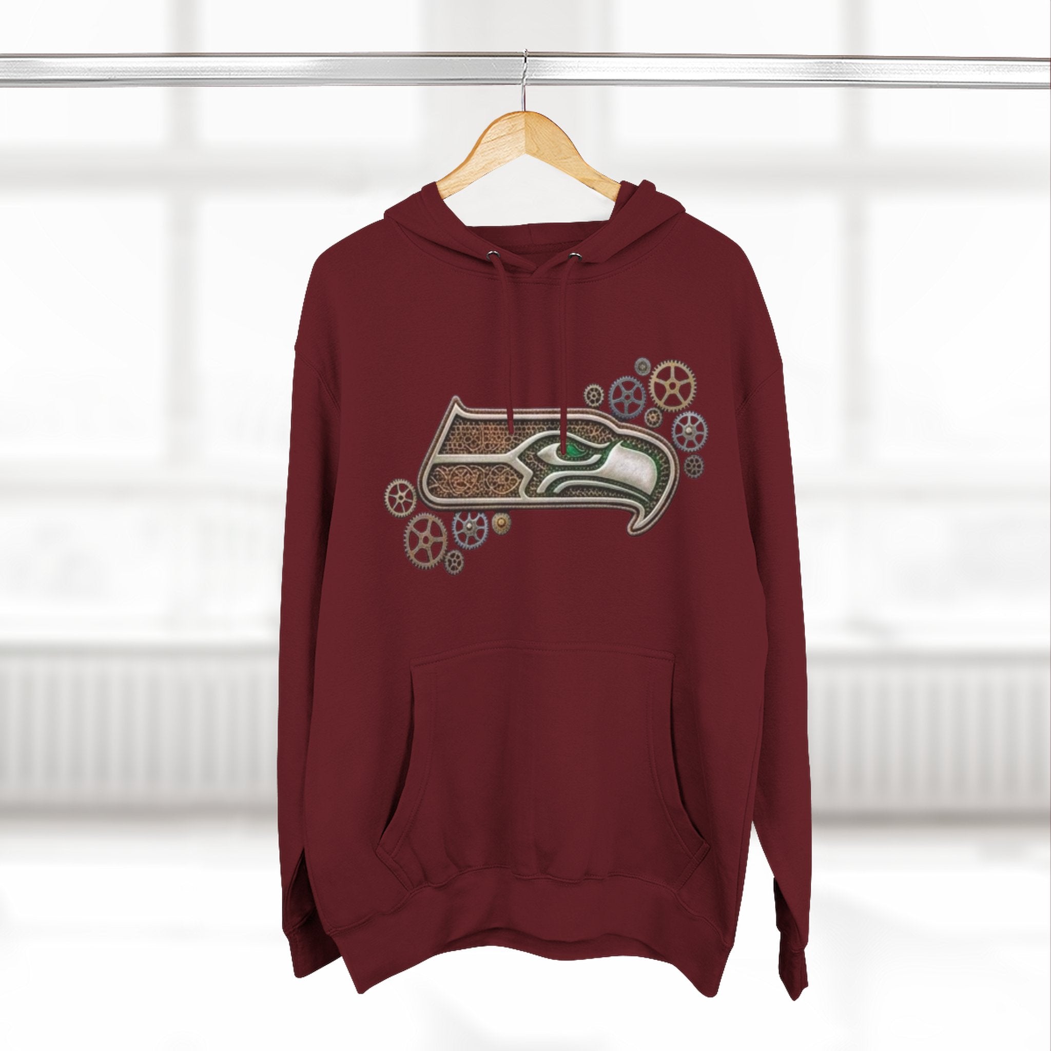 Seahawk Gear Hoodie — Vintage Seahawk Emblem with Gear Accents
