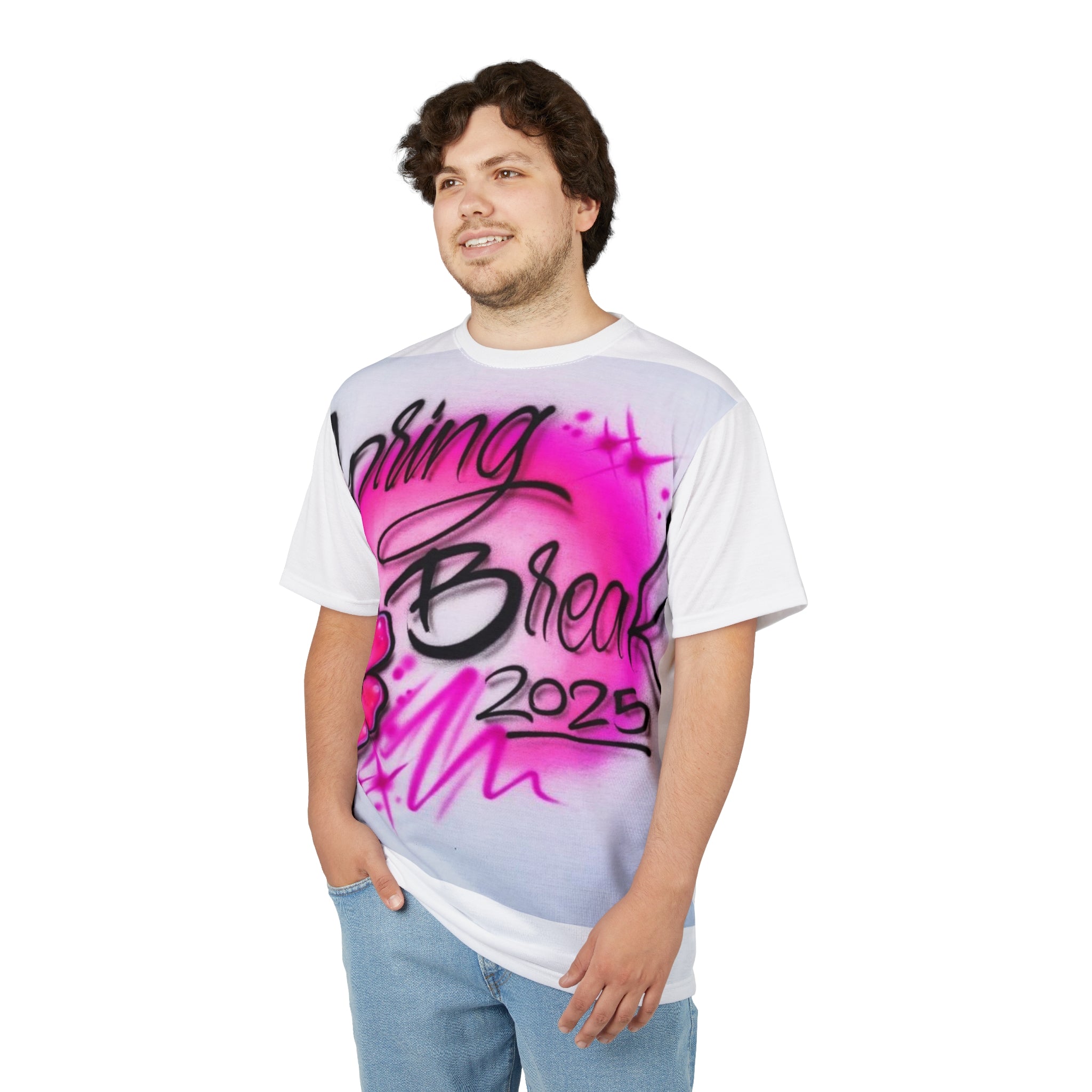 Spring Break 2025 Tee — Pink Hibiscus Airbrush Graphic