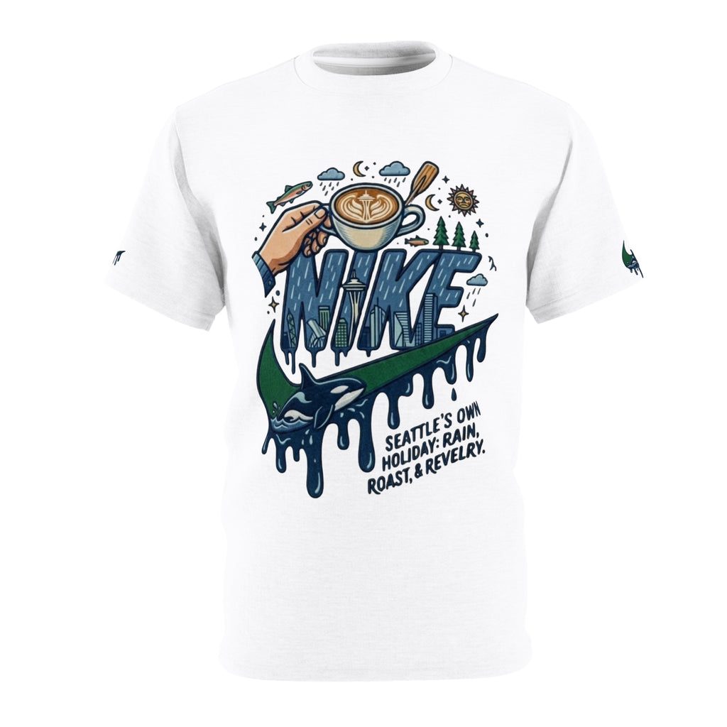 Seattle Coffee Drip Tee — 'Seattle's Own: Holiday, Rain, Roast & Revelry' Graphic T-Shirt