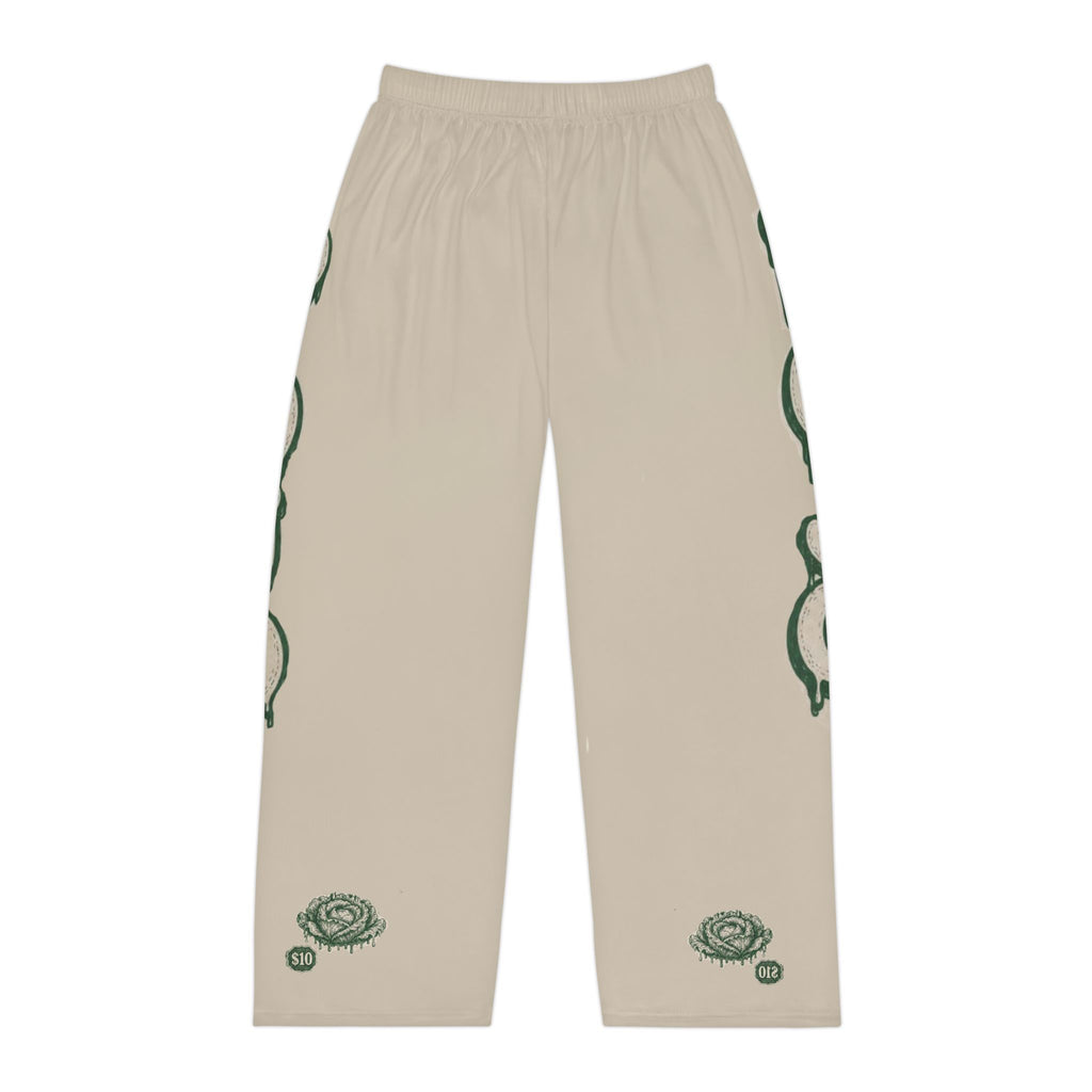 Graphic Pajama Pants — Beige Rose & Drip Logo Loungewear