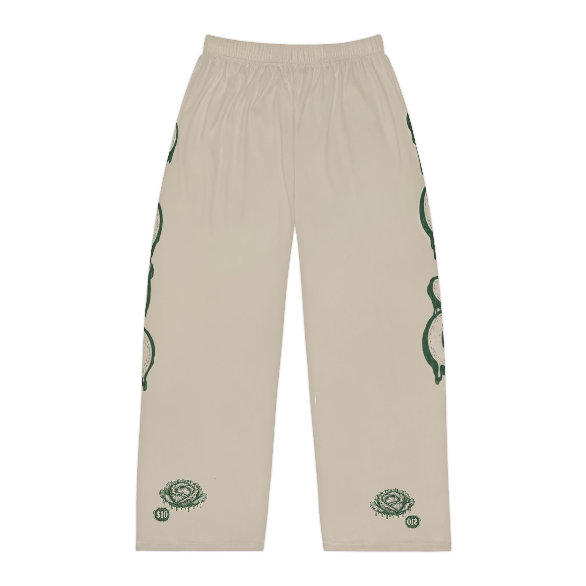 Graphic Pajama Pants — Beige Rose & Drip Logo Loungewear