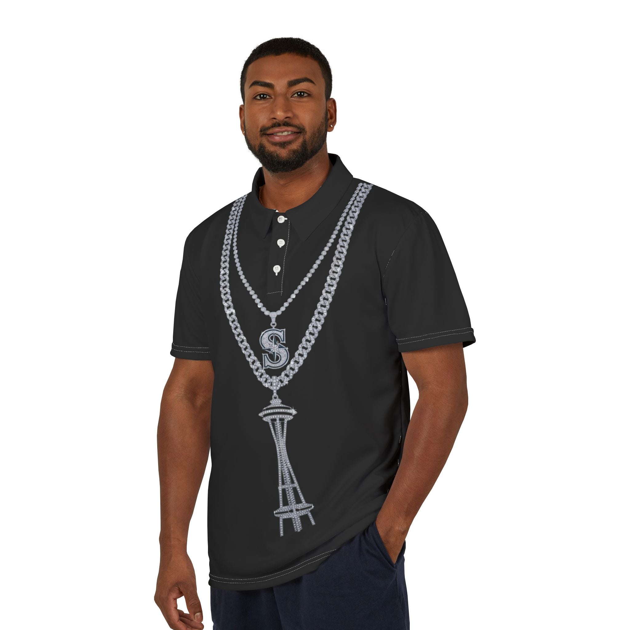 Space Needle Necklace Polo Shirt — Seattle S Chain Graphic Polo