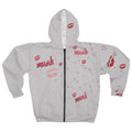 Kiss Pattern Zip Hoodie — "Muah" All-Over Print