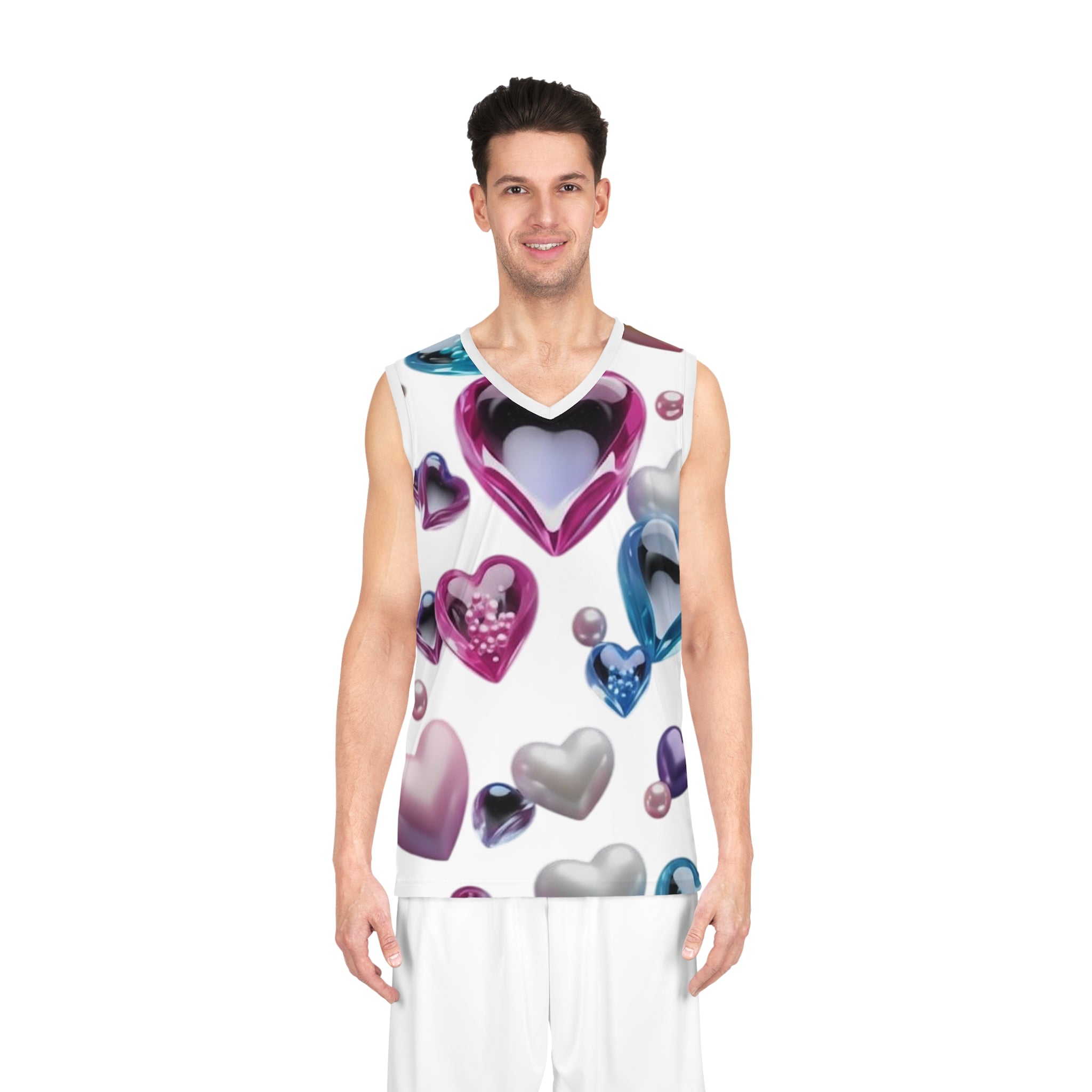 Heart Bubble Basketball Jersey — Pastel Hearts All-Over Print