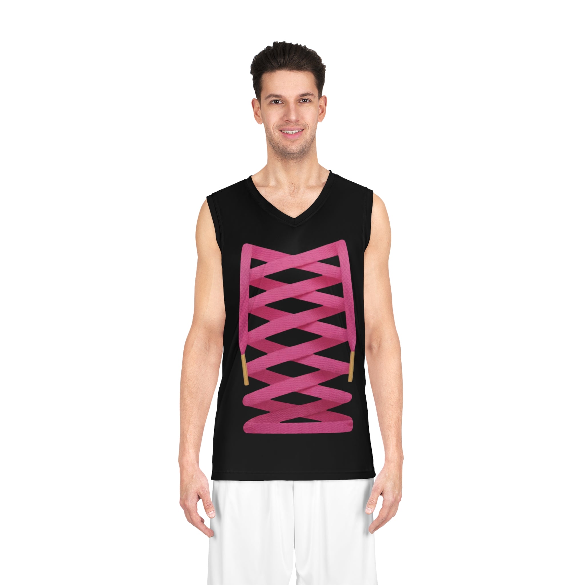 Pink Lace-Up Basketball Jersey — Women's Basketball Tank Top