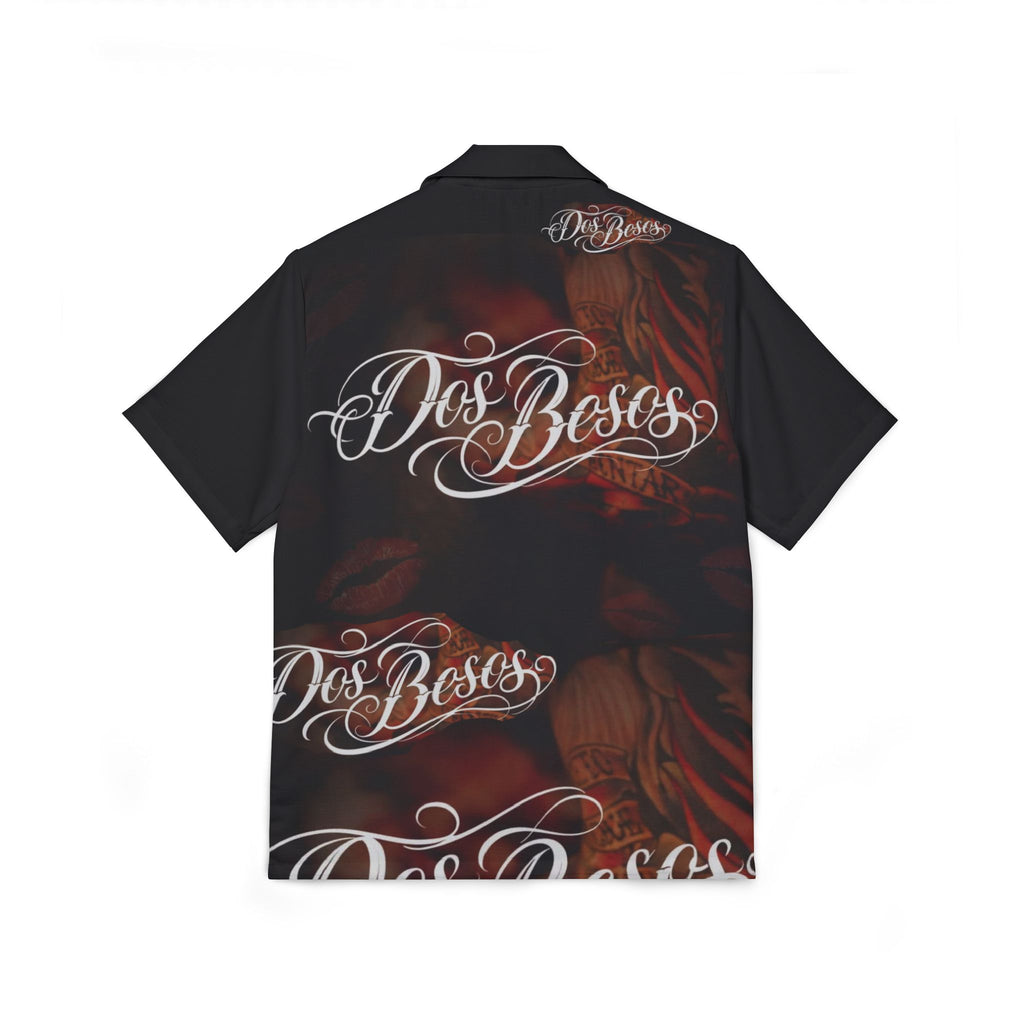 Dos Besos Hawaiian Shirt — Men’s Black Floral Camp Shirt with Script Logo