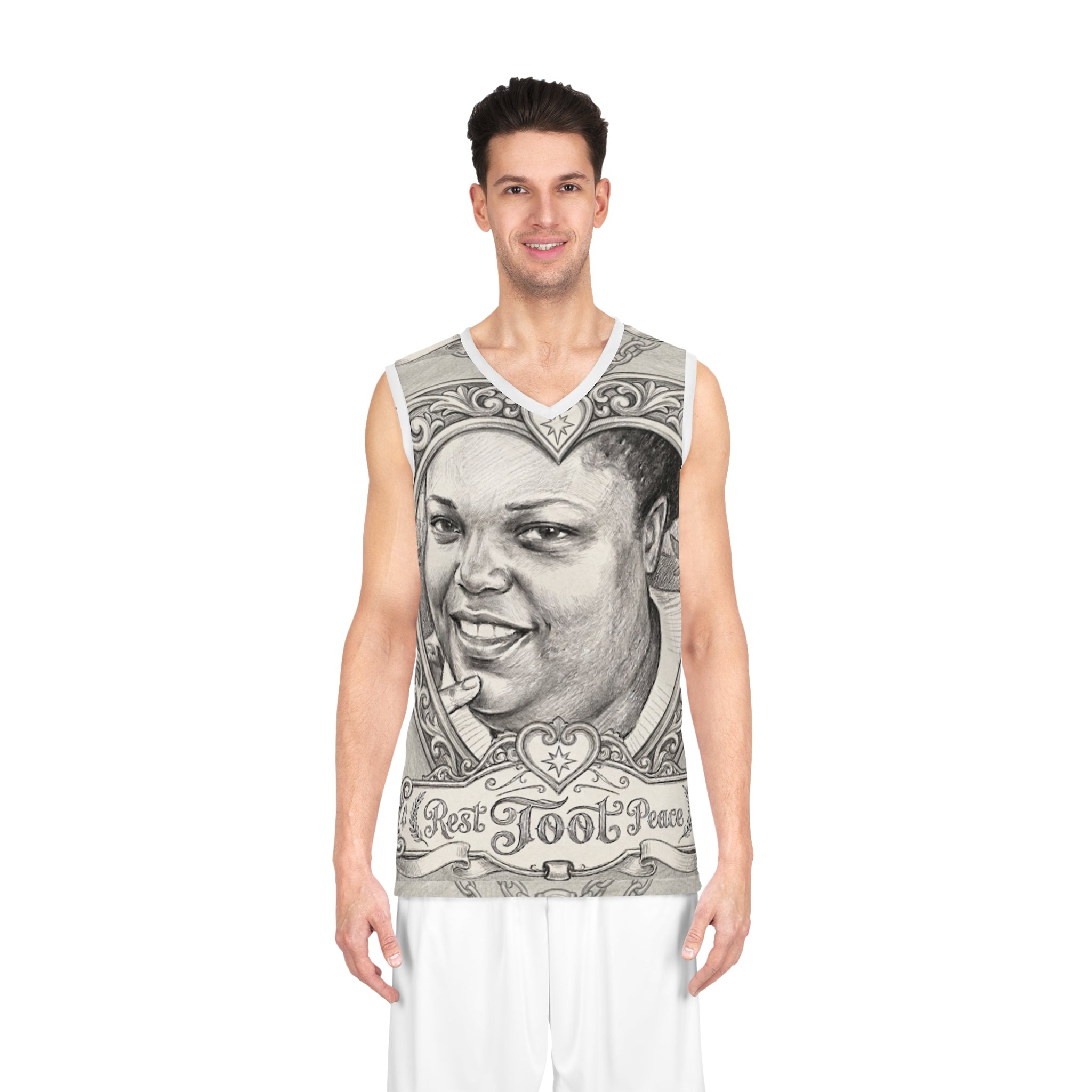 Memorial Portrait Basketball Jersey — "Rest Toot Peace" Tribute