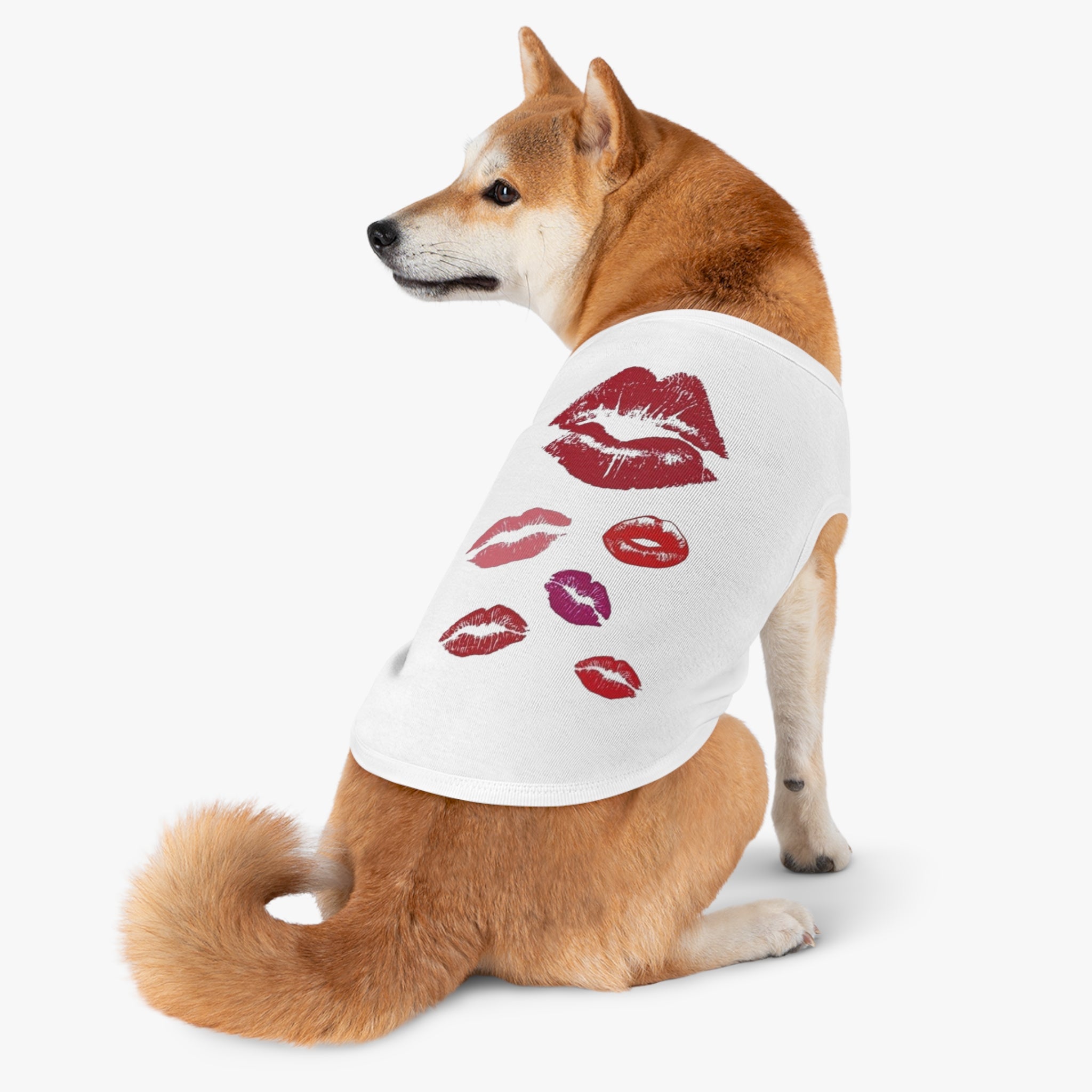 Pet Tank Top - Kiss Print Dog Shirt, Cute Lipstick Kiss Design for Small Dogs & Cats