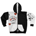 Muah You Zip Hoodie — Black & White Kiss Card Graphic Zip-Up