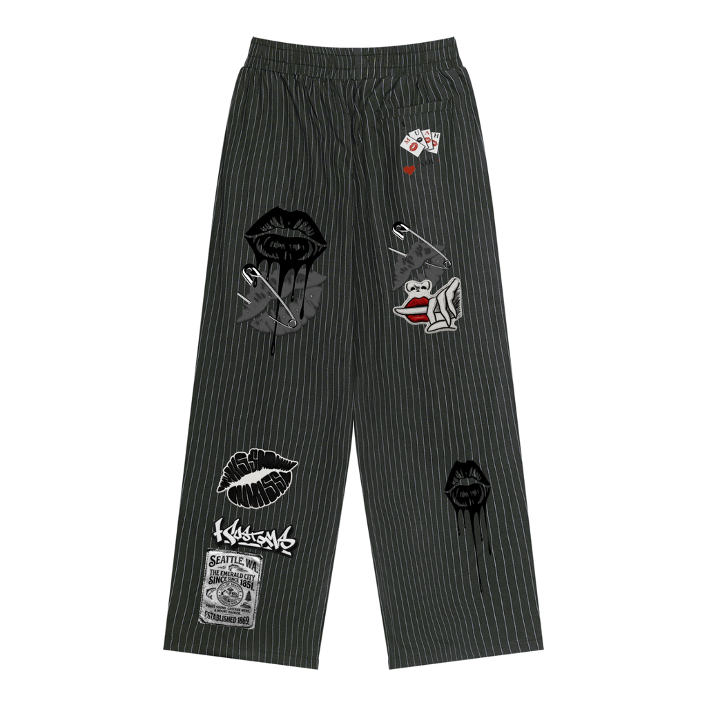 Unisex Striped Pleated Pants